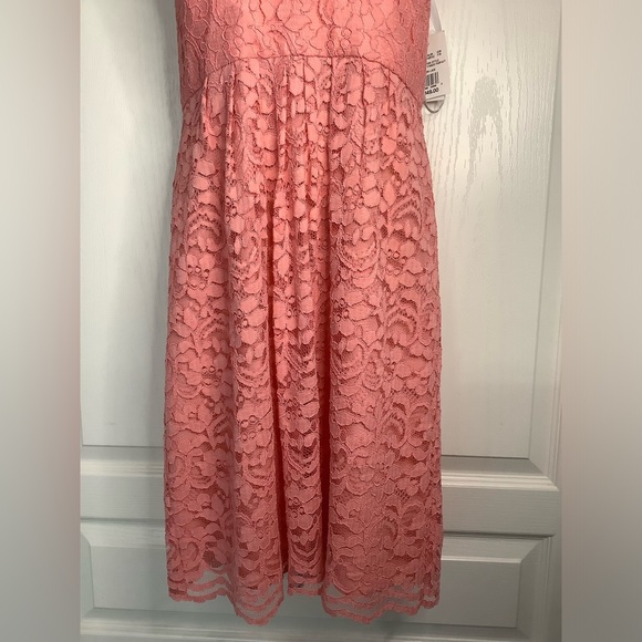 NWT 🍑David's Bridal Peach Lace Halter Dress - Picture 6 of 16